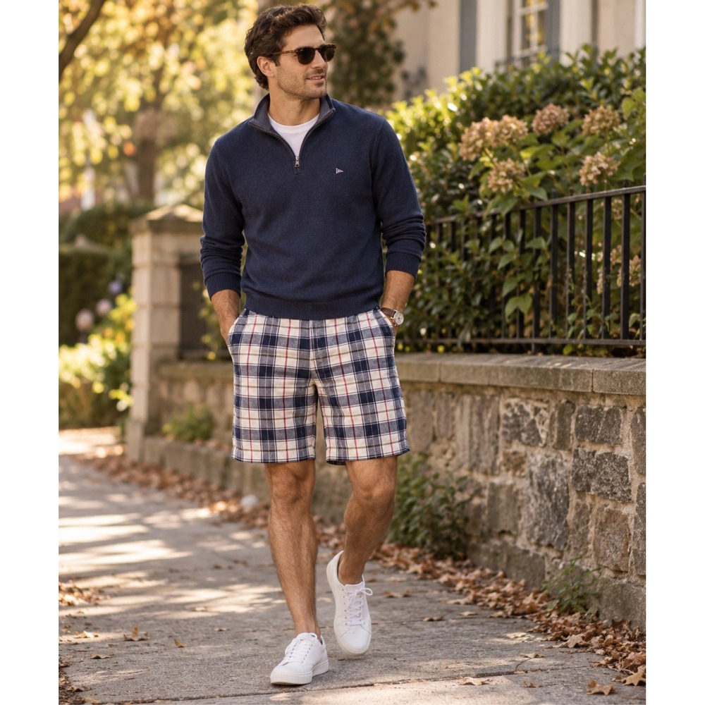 Lands’ End Men’s Plaid Chino Shorts 38 Traditional Fit 100% Cotton Flat Front